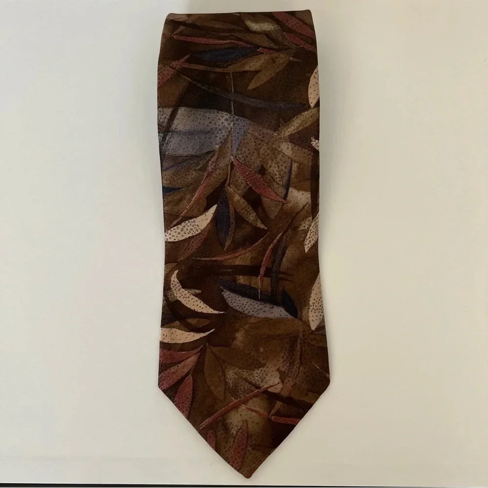 Christian Dior Monsieur Brown Abstract Leaf Nature Print Office Necktie Mens Tie